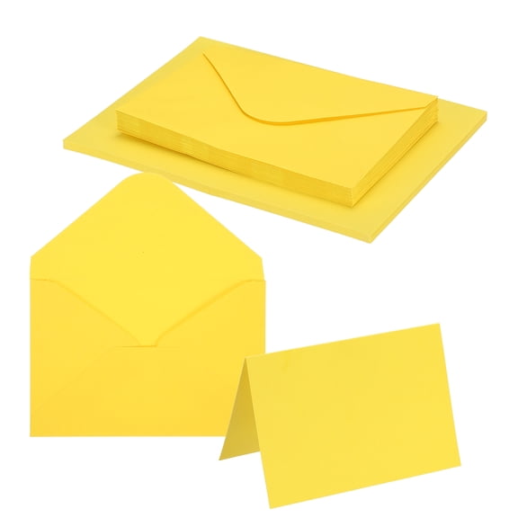 Uxcell 4 x 6" Blank Greeting Cards and Envelopes, 20Sets Half Fold Note Cards and Envelopes 250g Thick Cardstock for DIY Wedding Birthday Party Invitations, Yellow