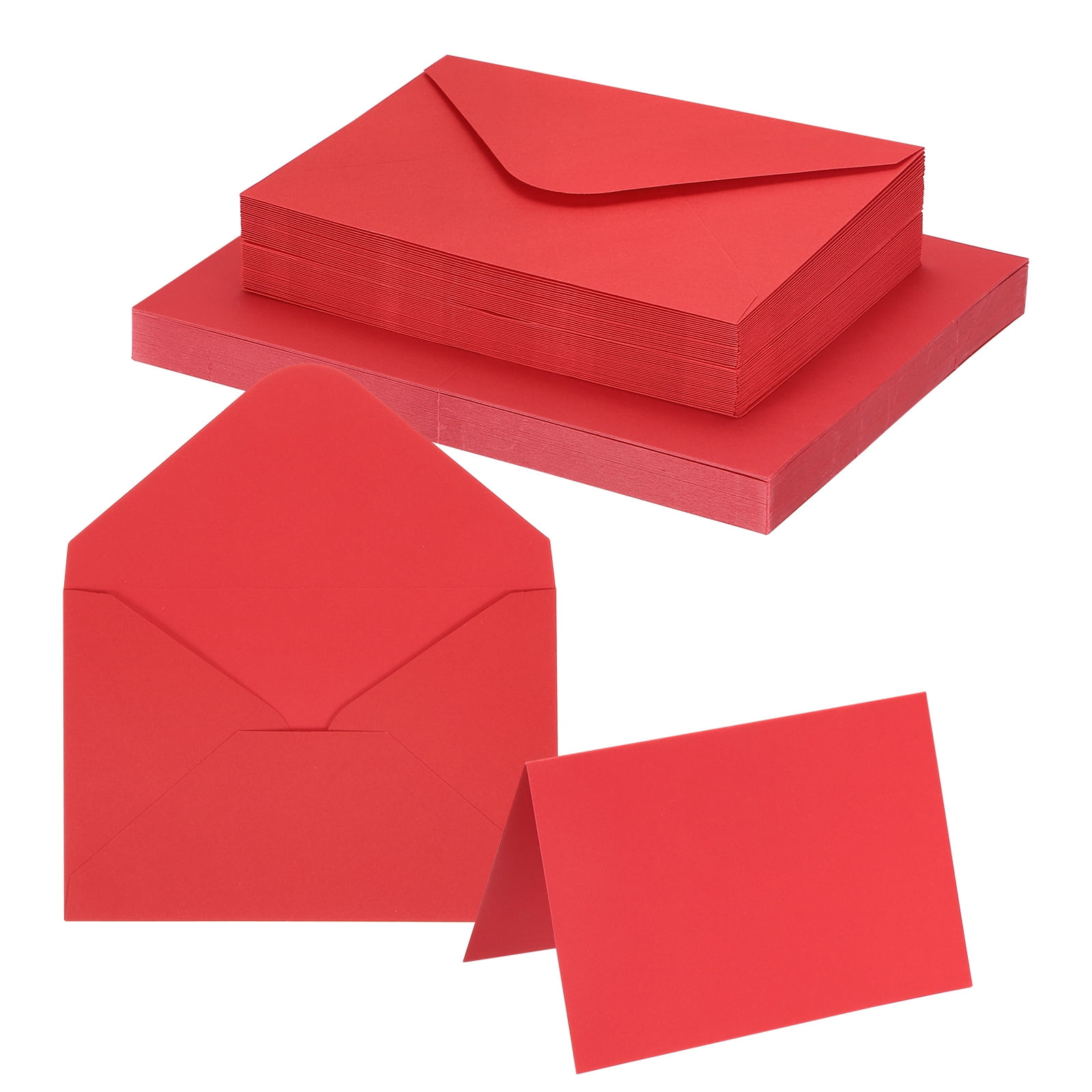 Uxcell 4 x 6" Blank Greeting Cards and Envelopes, 50Sets Half Fold Note Cards and Envelopes 250g Thick Cardstock for DIY Wedding Birthday Party Invitations, Bright Red