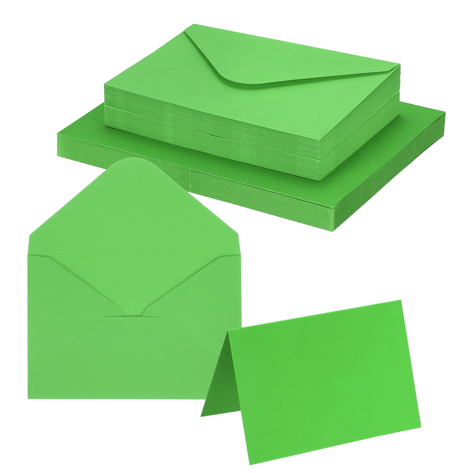 Uxcell 4 x 6" Blank Greeting Cards and Envelopes, 50Sets Half Fold Note Cards and Envelopes 250g Thick Cardstock for DIY Wedding Birthday Party Invitations, Bright Green