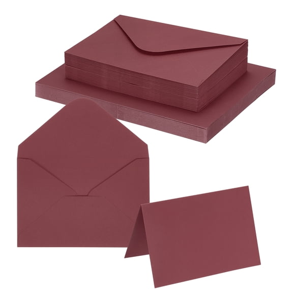 Uxcell 4 x 6" Blank Greeting Cards and Envelopes, 50Sets Half Fold Note Cards and Envelopes 250g Thick Cardstock for DIY Wedding Birthday Party Invitations, Dark Red