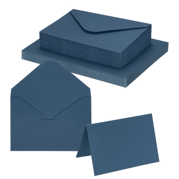 Uxcell 4 x 6" Blank Greeting Cards and Envelopes, 50Sets Half Fold Note Cards and Envelopes 250g Thick Cardstock for DIY Wedding Birthday Party Invitations, Deep Navy Blue