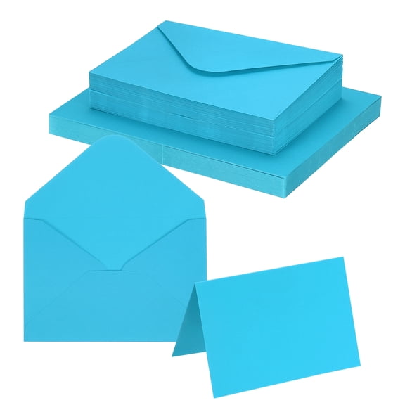 Uxcell 4 x 6" Blank Greeting Cards and Envelopes, 50Sets Half Fold Note Cards and Envelopes 250g Thick Cardstock for DIY Wedding Birthday Party Invitations, Lake Blue