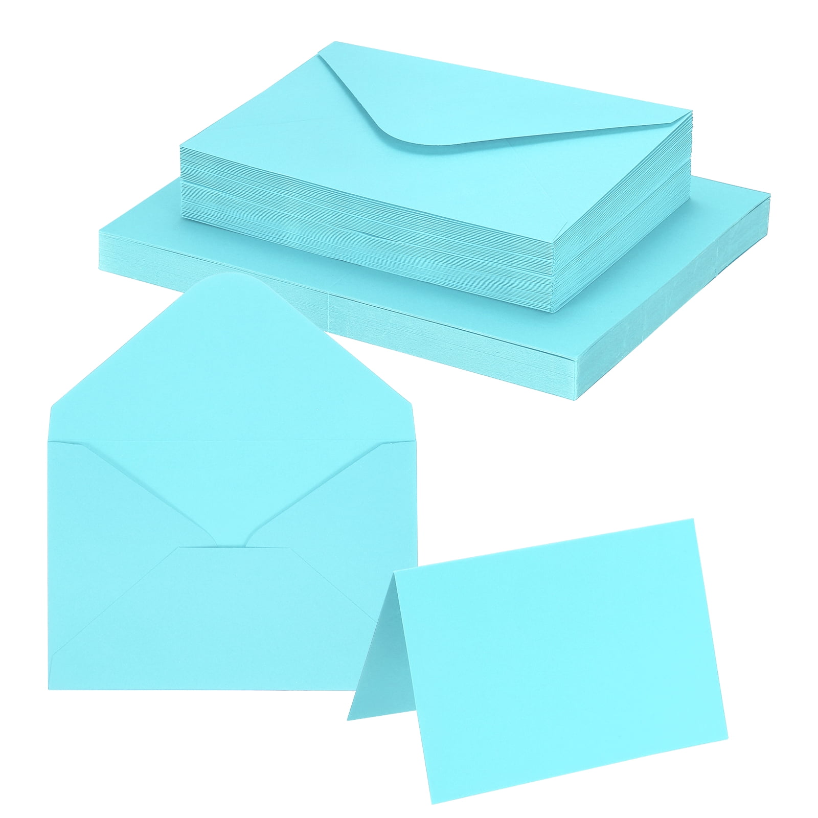 Uxcell 4 x 6" Blank Greeting Cards and Envelopes, 50Sets Half Fold Note Cards and Envelopes 250g Thick Cardstock for DIY Wedding Birthday Party Invitations, Light Blue