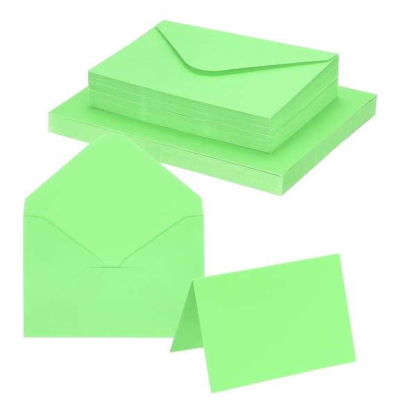 Uxcell 4 x 6" Blank Greeting Cards and Envelopes, 50Sets Half Fold Note Cards and Envelopes 250g Thick Cardstock for DIY Wedding Birthday Party Invitations, Light Green