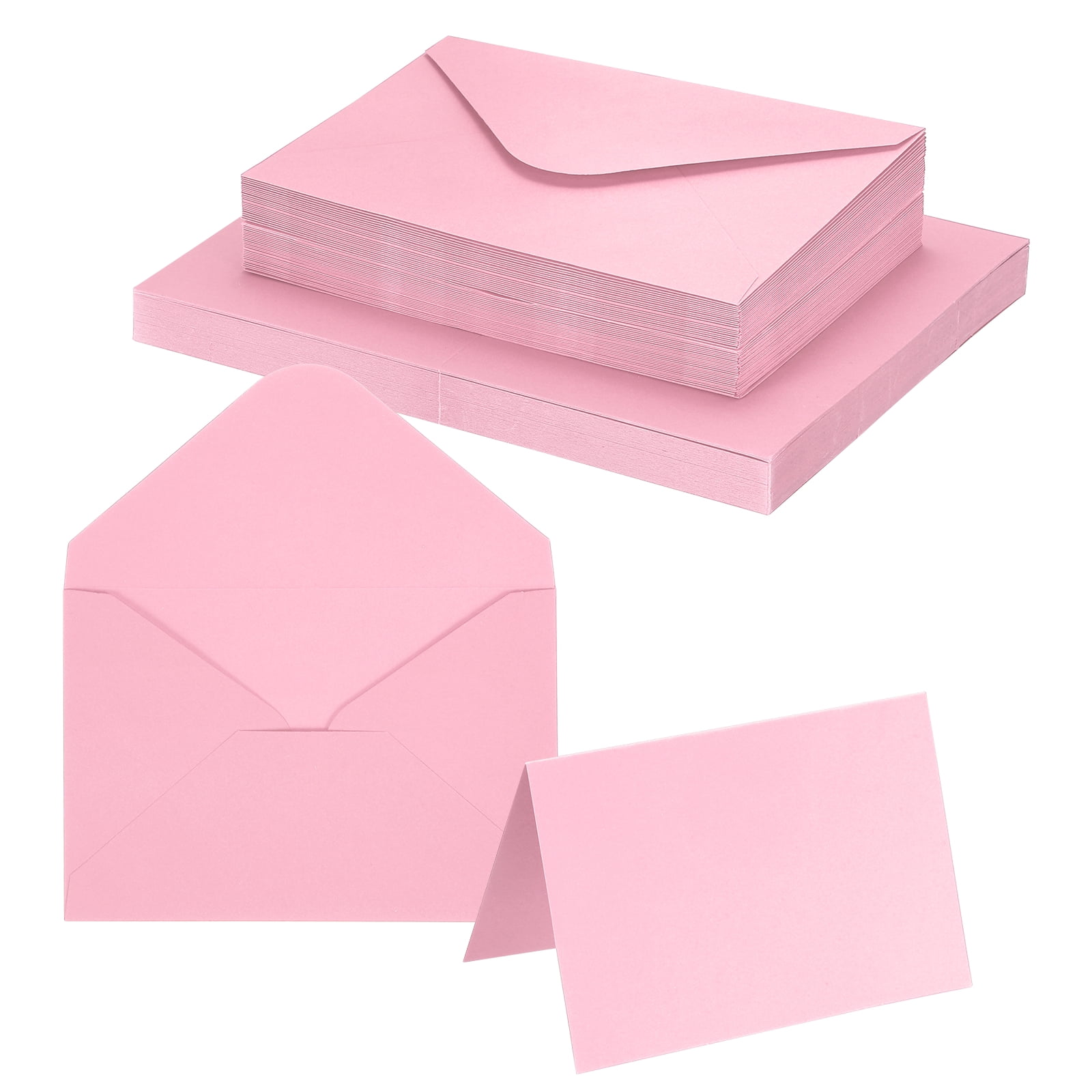 Uxcell 4 x 6" Blank Greeting Cards and Envelopes, 50Sets Half Fold Note Cards and Envelopes 250g Thick Cardstock for DIY Wedding Birthday Party Invitations, Light Pink