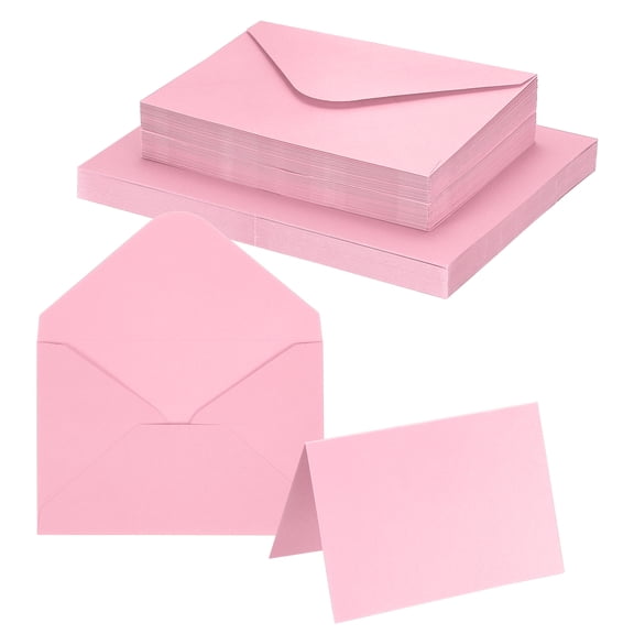 Uxcell 4 x 6" Blank Greeting Cards and Envelopes, 50Sets Half Fold Note Cards and Envelopes 250g Thick Cardstock for DIY Wedding Birthday Party Invitations, Light Pink