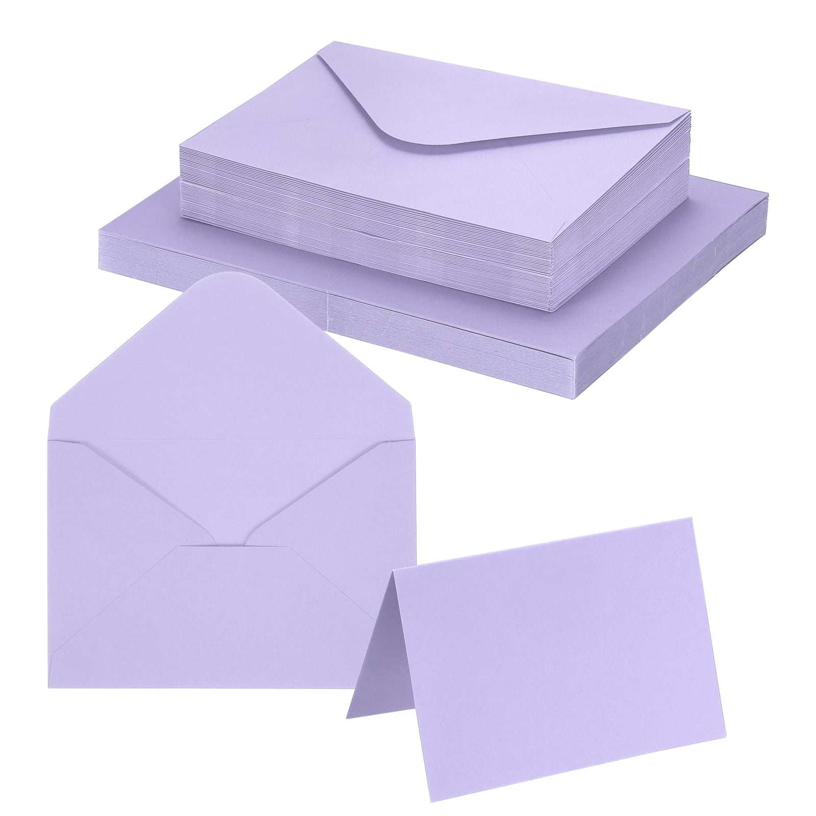 Uxcell 4 x 6" Blank Greeting Cards and Envelopes, 50Sets Half Fold Note Cards and Envelopes 250g Thick Cardstock for DIY Wedding Birthday Party Invitations, Light Purple