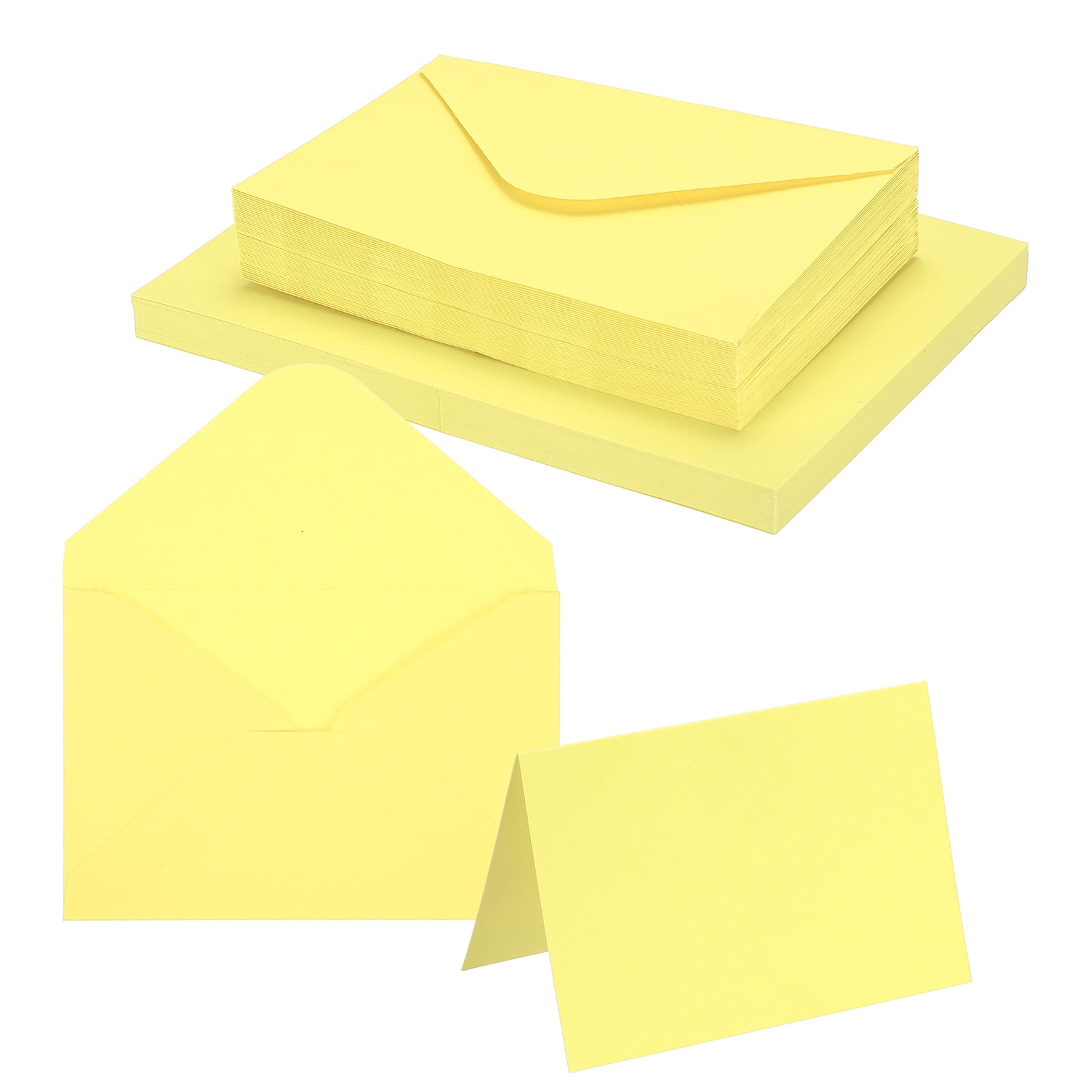 Uxcell 4 x 6" Blank Greeting Cards and Envelopes, 50Sets Half Fold Note Cards and Envelopes 250g Thick Cardstock for DIY Wedding Birthday Party Invitations, Light Yellow