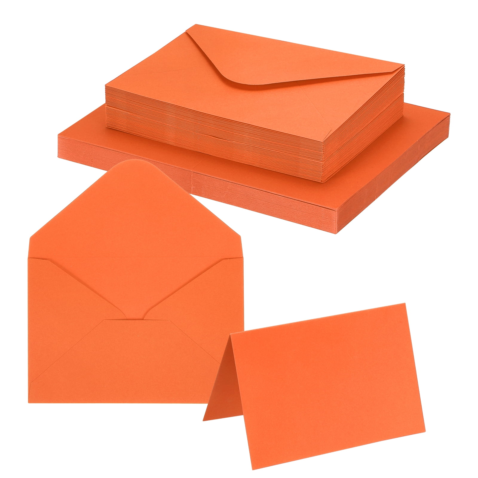 Uxcell 4 x 6" Blank Greeting Cards and Envelopes, 50Sets Half Fold Note Cards and Envelopes 250g Thick Cardstock for DIY Wedding Birthday Party Invitations, Orange Red