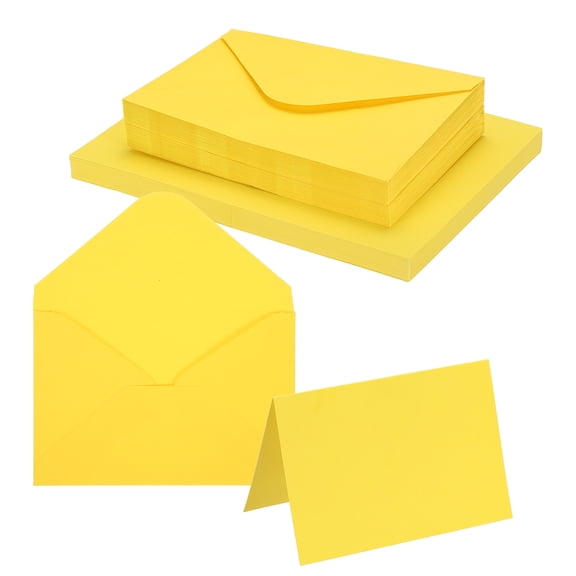 Uxcell 4 x 6" Blank Greeting Cards and Envelopes, 50Sets Half Fold Note Cards and Envelopes 250g Thick Cardstock for DIY Wedding Birthday Party Invitations, Yellow