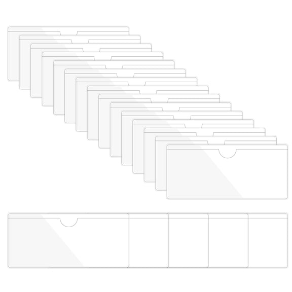 Uxcell 20Pcs Self Adhesive Index Card Pockets Plastic Label Holder Sticky Pocket Sleeves Clear Clear 4" x 9"