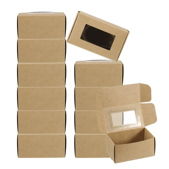 Uxcell 4"x2.5"x2" Paper Soap Box with Window Homemade Soap Boxes Rectangle Presents Packaging Boxes, Brown 30 Pack