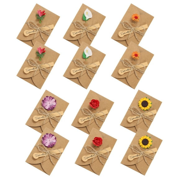 Uxcell 4"x3" Dried Flowers Greeting Cards, 12 Pack Handmade Blank Note Card Flower Invitation Card