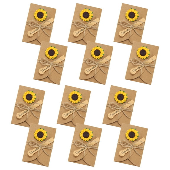Uxcell 4"x3" Dried Flowers Greeting Cards, 12 Pack Sunflower Handmade Blank Note Card Flower Invitation Card