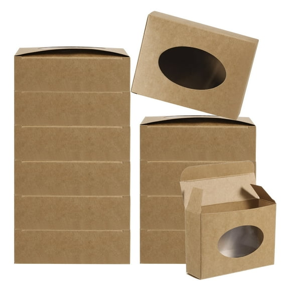 Uxcell 4"x3"x1" Paper Soap Box with Window Homemade Soap Boxes Oval Presents Packaging Boxes, Brown 30 Pack