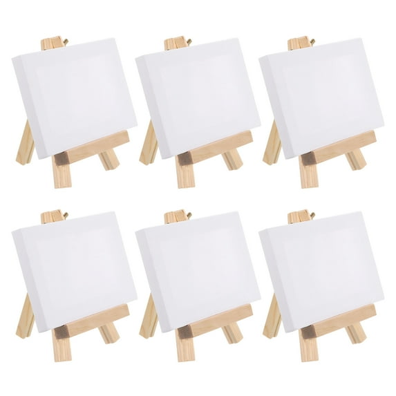 Uxcell 4"x6" Canvas Easel Set Mini Stretched Display Canvas Panel Tripod Holder Stand for Drawing Painting Art 6 Set
