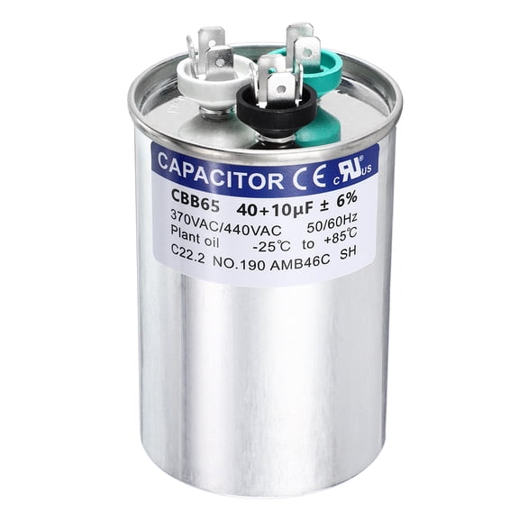 Uxcell 40+10 MFD CBB65 Run Start Capacitor 40+10 uF, 370/440V Round AC Capacitor for AC Motor Run, HVAC, Air Conditioner, Condenser Motors