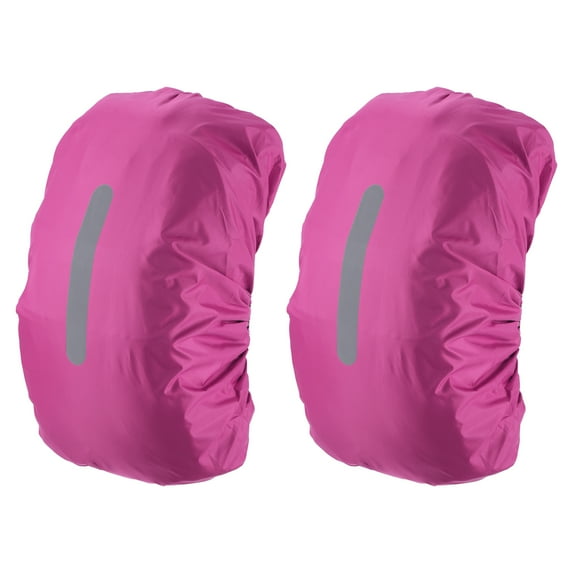 Uxcell 40-50L Waterproof Backpack Rain Cover 2 Pcs with Vertical Reflective Strap, M, Rose Red