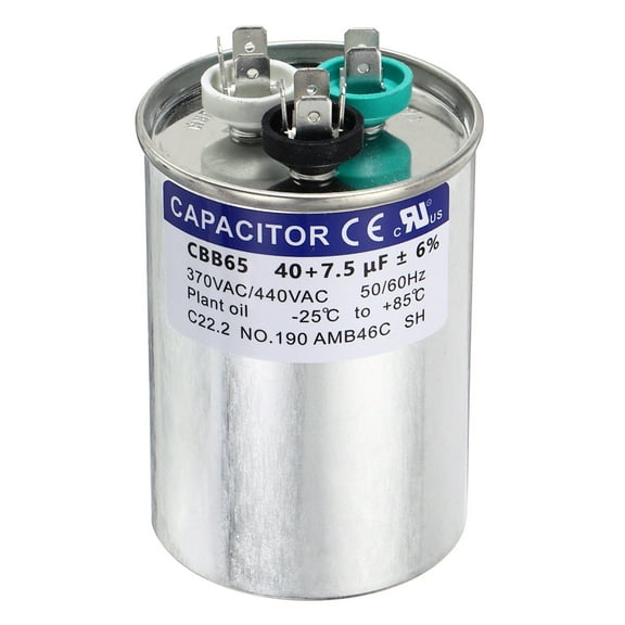 Uxcell 40+7.5MFD CBB65 Run Start Capacitor 40+7.5uF, 370/440V Round AC Capacitor for AC Motor Run, HVAC, Air Conditioner, Condenser Motors