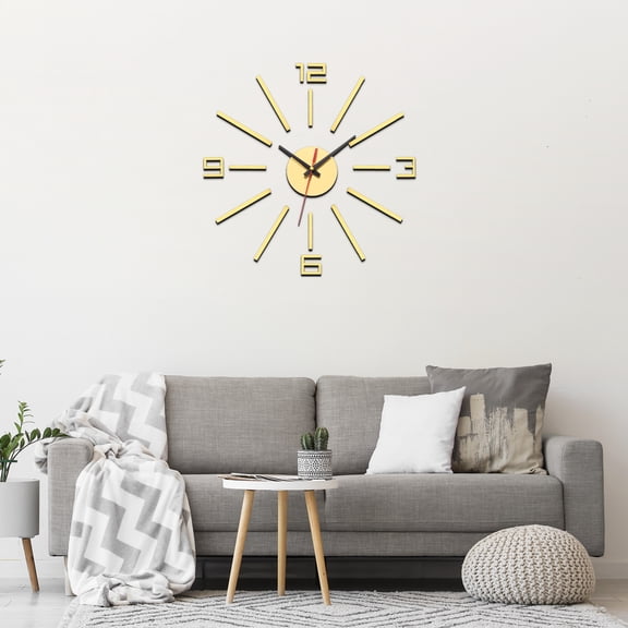 Uxcell 40-70cm Modern Frameless DIY Wall Clock, Large Mirror Acrylic Arabic Numeral, Oversized Vintage Clock, Silent Quartz Movement Battery Operated for Home Office, Gold