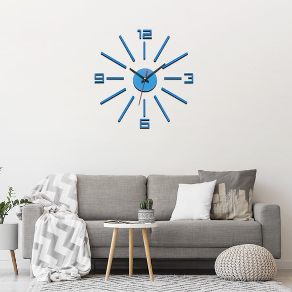 Uxcell 40-70cm Modern Frameless DIY Wall Clock, Large Mirror Acrylic Arabic Numeral, Oversized Vintage Clock, Silent Quartz Movement Battery Operated for Office Home Decoration, Blue