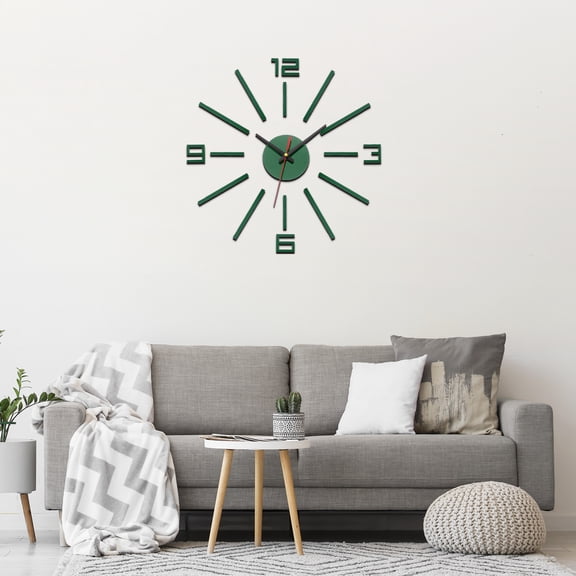 Uxcell 40-70cm Modern Frameless DIY Wall Clock, Large Mirror Acrylic Arabic Numeral, Oversized Vintage Clock, Silent Quartz Movement Battery Operated for Office Home Decoration, Green