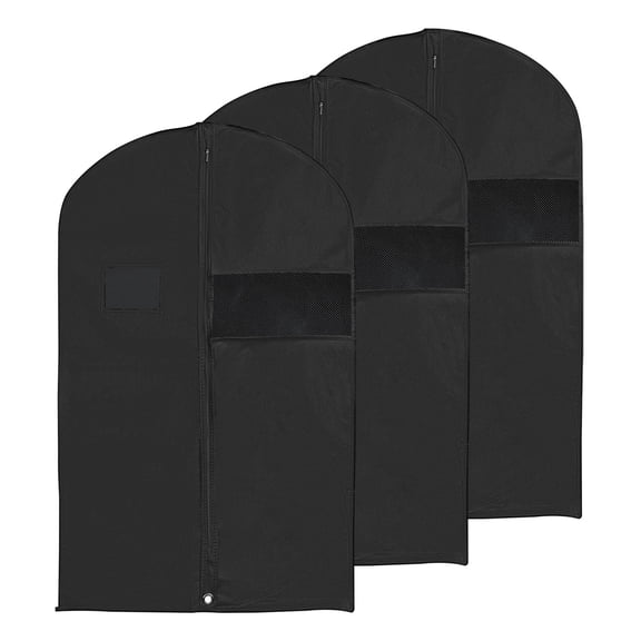 Uxcell 40" Garment Bag, 3 Pack Breathable Suit Bag for Storage Hanging Clothes, Black