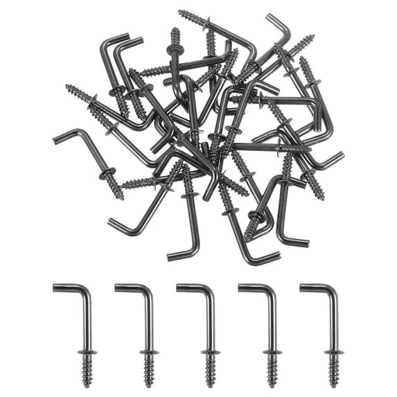 Uxcell 40 Pack L Shape Hooks, 5/8 Inch Right Angle Screw Hooks for Hanging, Black Bronze