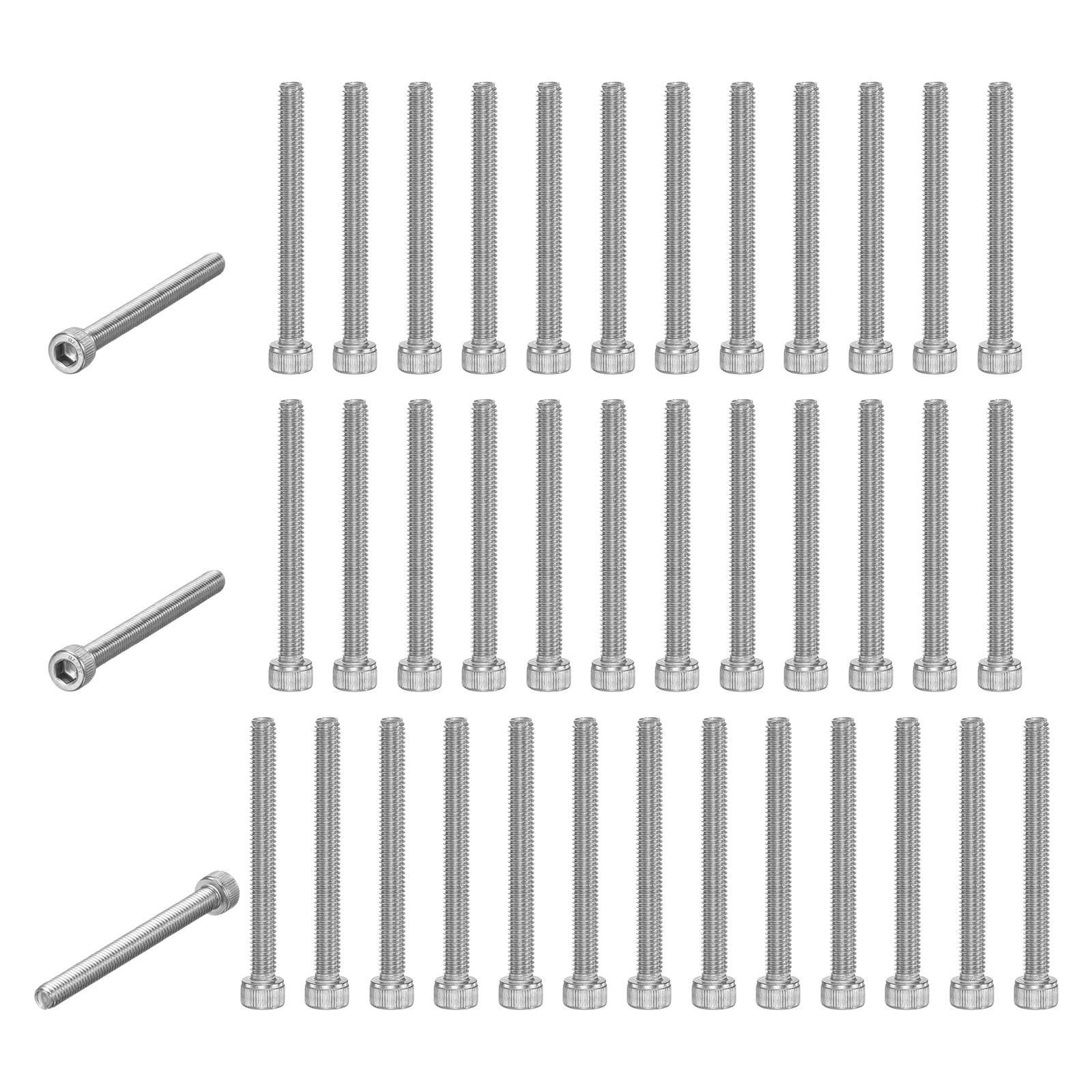 Uxcell 40-Pack Socket Head Cap Screws Bolts M6x60mm 1mm Pitch Stainless Steel for String Trimmer Chainsaw [Silver]