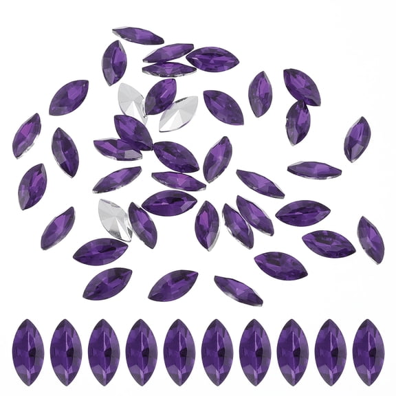 Uxcell 40 Pcs 15x7mm Glass Flat Back Horse Eye Crystal Rhinestones, Violet
