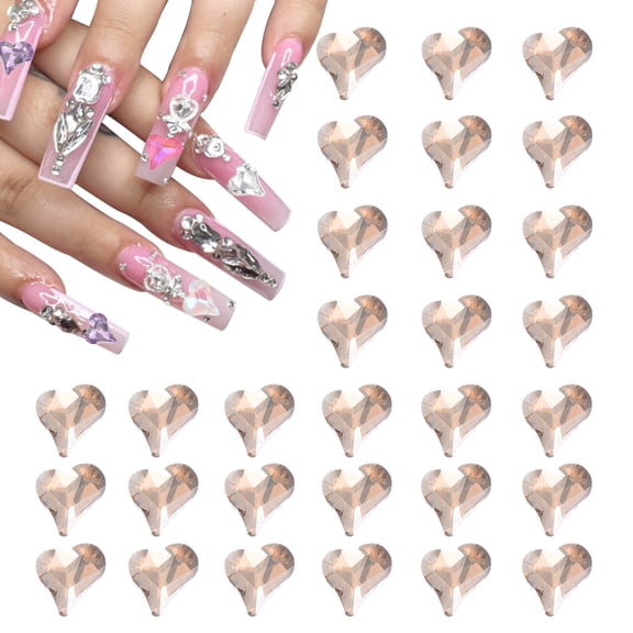 Uxcell 40 Pcs 3D Heart Nail Charm Crystals Heart Nail Gems 8x9mm Crooked Heart-Shape Nail Charm Art Rhinestone for Valentine's Day Nail DIY Decoration, Light Gold