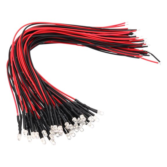 Uxcell 40 Pcs 3mm Pre-Wired Small Emitting LED Lights Width 24V Light,Pure White High Brightness LED Diode Light for DIY Electronics Experiments, Indicator Lights, PCB Circuits
