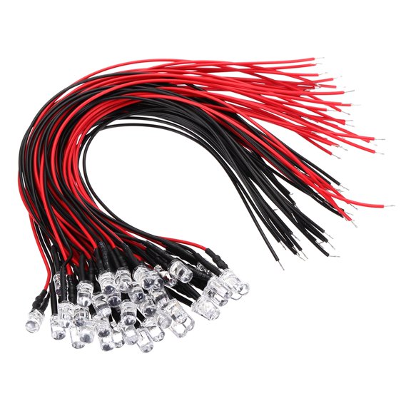 Uxcell 40 Pcs 5mm Pre-Wired Small Emitting LED Lights Width 12V Light,Blue High Brightness LED Diode Light for DIY Electronics Experiments, Indicator Lights, PCB Circuits