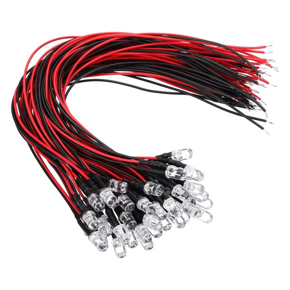 Uxcell 40 Pcs 5mm Pre-Wired Small Emitting LED Lights Width 12V Light,Colored High Brightness LED Diode Light for DIY Electronics Experiments, Indicator Lights, PCB Circuits