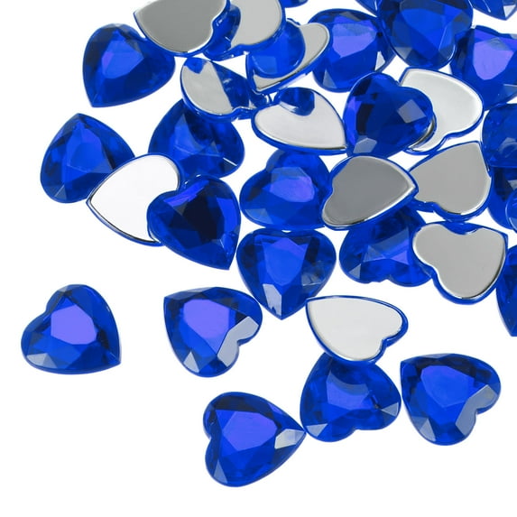 Uxcell 40 Pcs Acrylic Heart Rhinestone 0.59" Flat Back Plastic Gems Dark Blue