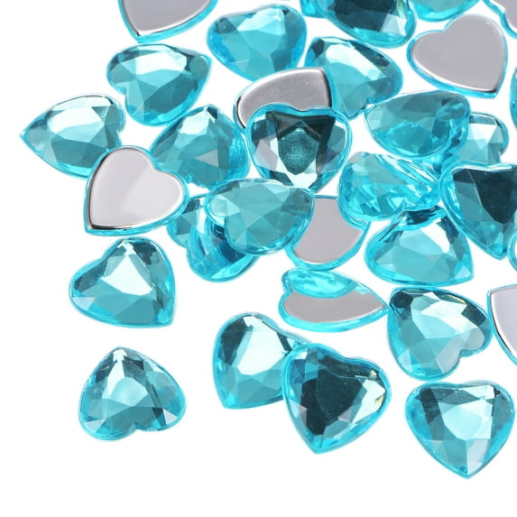 Uxcell 40 Pcs Acrylic Heart Rhinestone 0.59" Flat Back Plastic Gems Lake Blue