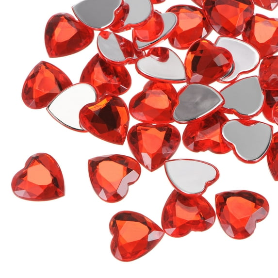 Uxcell 40 Pcs Acrylic Heart Rhinestone 15mm Flat Back Plastic Gems for Jewelry Making, Red