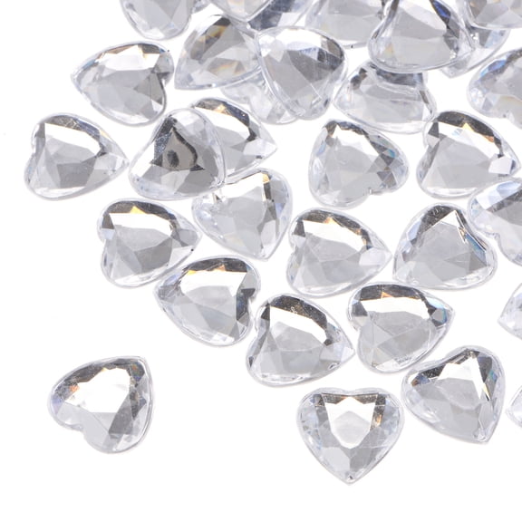 Uxcell 40 Pcs Acrylic Heart Rhinestone 0.59" Flat Back Plastic Gems Transparent White