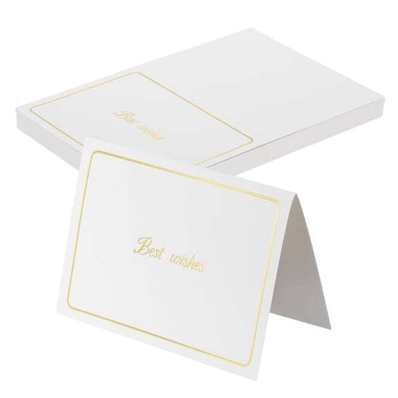 Uxcell 40 Pcs  "Best Wishes" Table Place Cards White Gold Line Frame 5.6x3.8 Inch Foldable Blank Fillable Cardstock Greeting Cards for Table Setting