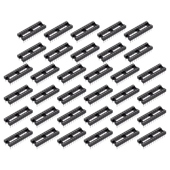 Uxcell 40 Pcs DIP IC Chip Socket Adapter,24 Pin IC Assortment Kit 2.54mm Pitch 7.62mm Row Pitch Round Hole Round Pin Narrow Body for Breadboard Project, PCB Board Design