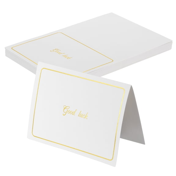 Uxcell 40 Pcs  "Good Luck" Table Place Cards White Gold Line Frame 5.6x3.8 Inch Foldable Blank Fillable Cardstock Greeting Cards for Table Setting