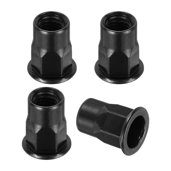 Uxcell 40 Pcs Half Hex Body Rivet Nut M6x15, Flat Head Threaded Insert Rivet Nuts Zinc Plated Carbon Steel for - Automotive Machine Equipment Mounting Use, Black
