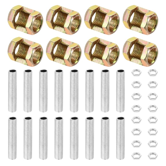 Uxcell 40 Pcs M10×20 Metal Hexagon Open Coupling Nut with Threaded Pipe and Hex Nut