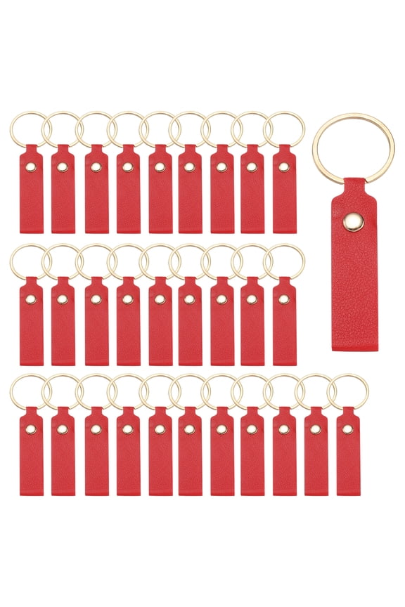 40 Pcs PU Leather Keychain Blanks Bulk Laser Engraving Keychain Leather Key Fob Kit with Key Rings for DIY Supplies Gifts (Bright Red, 3.7" x 0.7")