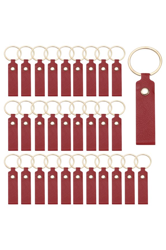 40 Pcs PU Leather Keychain Blanks Bulk Laser Engraving Keychain Leather Key Fob Kit with Key Rings for DIY Supplies Gifts (Dark Red, 3.7" x 0.7")