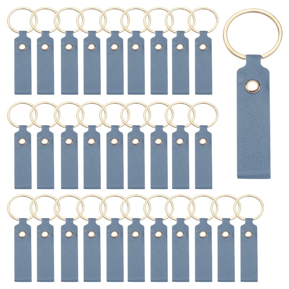Uxcell 40 Pcs PU Leather Keychain Blanks Bulk Laser Engraving Keychain Leather Key Fob Kit with Key Rings for DIY Supplies Gifts (Blue, 3.7" x 0.7")