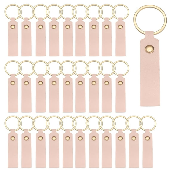 Uxcell 40 Pcs PU Leather Keychain Blanks Bulk Laser Engraving Keychain Leather Key Fob Kit with Key Rings for DIY Supplies Gifts (Pink, 3.7" x 0.7")