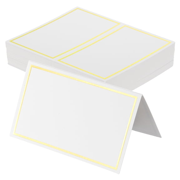 Uxcell 40 Pcs Table Seat Name Tent Place Cards with 4.08" x 3.36" Blank for Wedding, Table Setting, Dinner Parties, Festivals, Duplex White Gold Line Frame