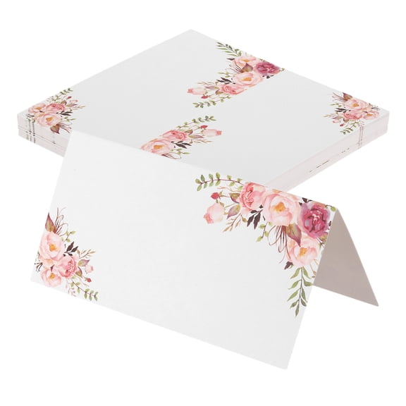 Uxcell 40 Pcs Table Seat Name Tent Place Cards with 4" x 4" Blank for Wedding, Table Setting, Dinner Parties, Festivals, Double Flower Pattern