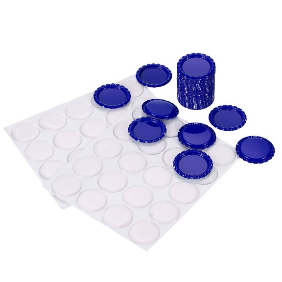 Uxcell 40 Set Bottle Caps for Crafts, 1 Inch Double Sides Printed Craft Bottle Caps with Clear Resin Epoxy Stickers, Blue